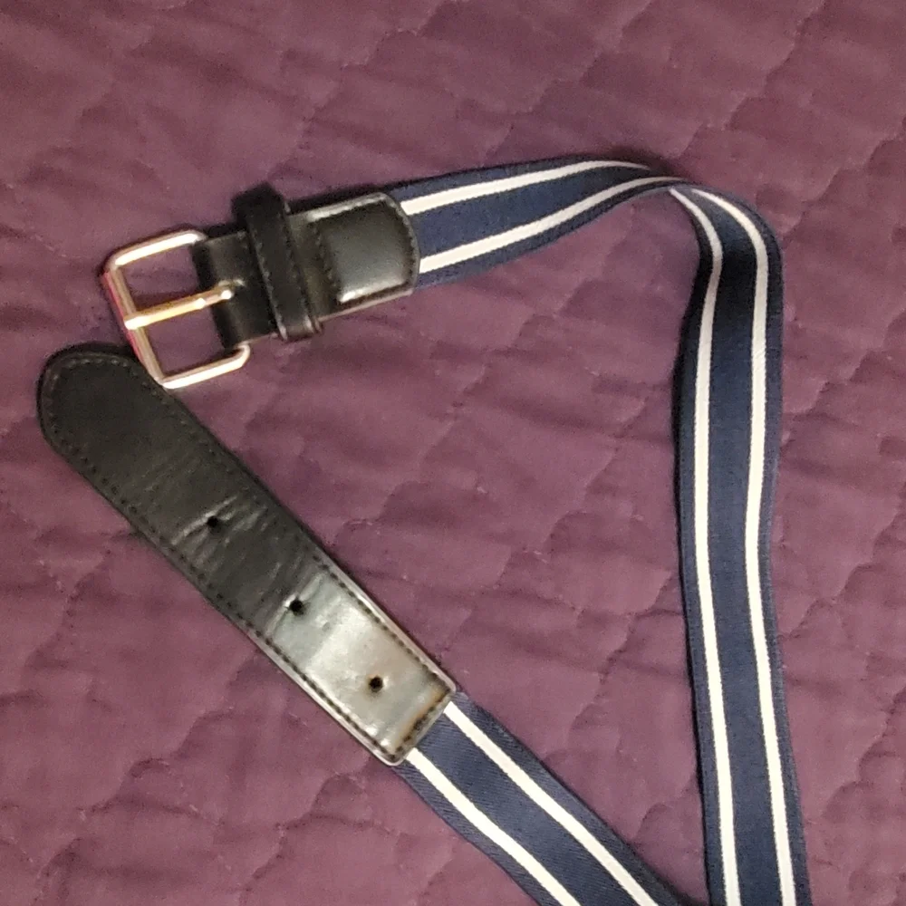 Gymboree Black and Blue Striped Belt with Leather Trim